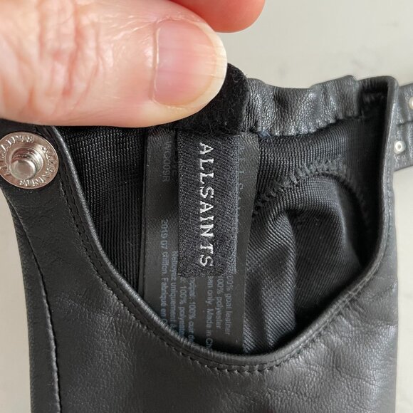 All Saints 1 BTL Stud Driver Gloves Goat Leather Silver Nail Head Studs Black S - Picture 8 of 13